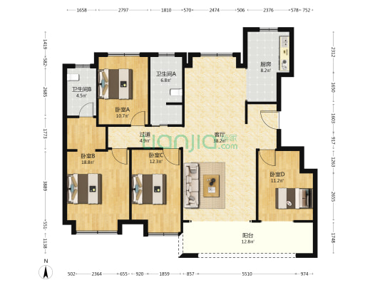 济高致远翡翠园 4室1厅2卫 142平方