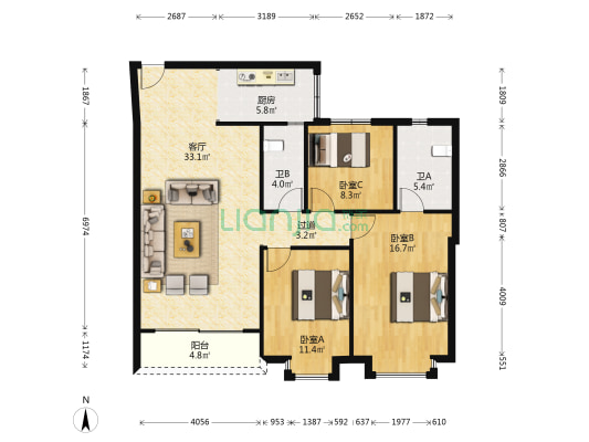 恒顺阁 3室1厅2卫 120平方