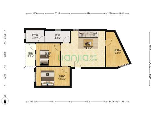 恒业楼 3室1厅1卫 82平方