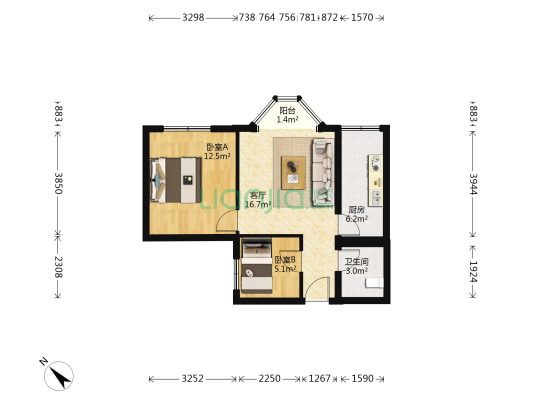 恋日花都 2室1厅1卫 68平方