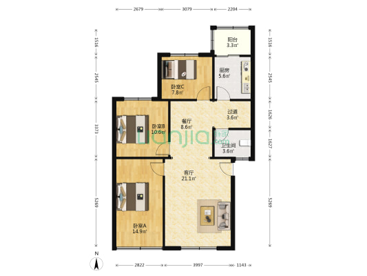 岷山小区 3室2厅1卫 97平方