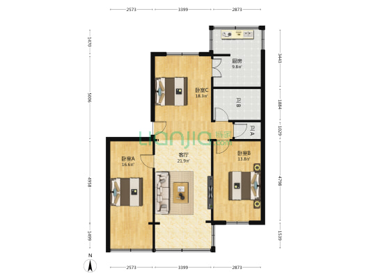 甘肃西兰公司住宅小区 3室1厅2卫 116平方