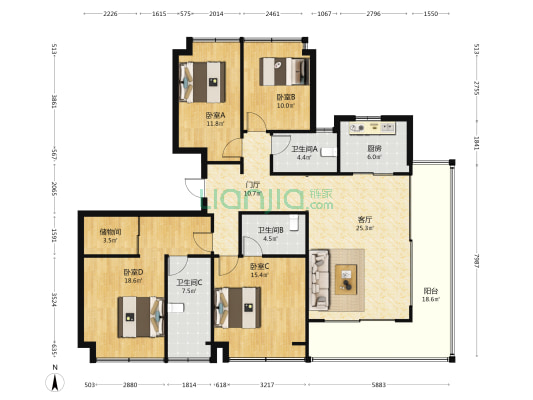 嘉璟峰庭悦邸 4室1厅3卫 167平方