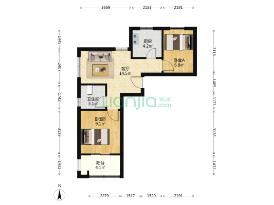 万福里 2室1厅1卫 57平方