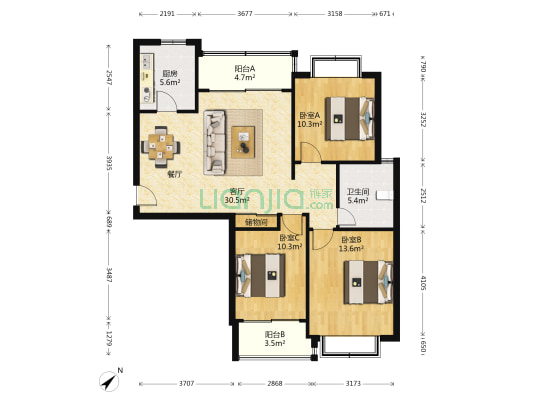 新凤城 3室1厅1卫 116平方