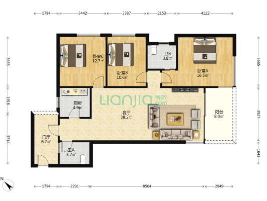 两江壹号 3室1厅2卫 123平方