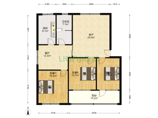 日月苑 3室2厅1卫 127平方