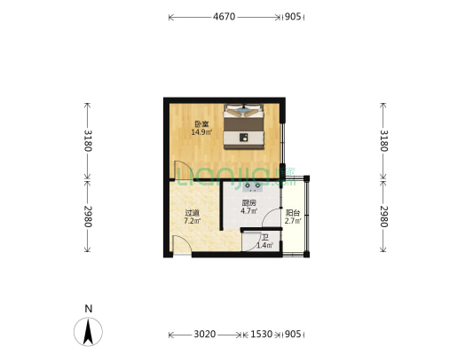 世纪街（民主广场商圈） 1室0厅1卫 42平方
