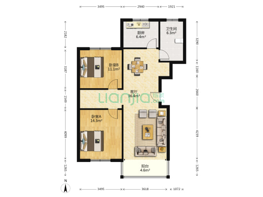 隆泰园 2室1厅1卫 104平方