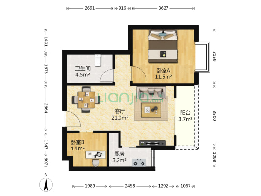 美林公寓 2室1厅1卫 60平方