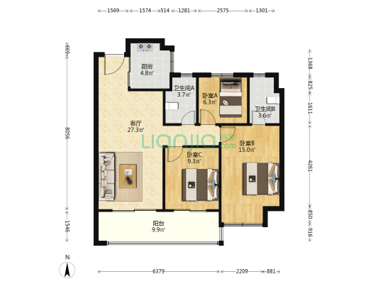 德信新中宇·文辰府 3室1厅2卫 99平方