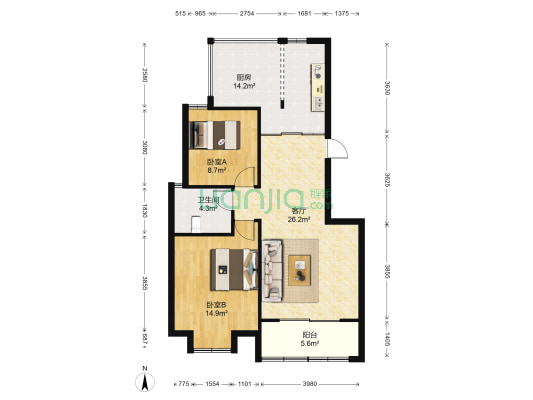 城际雅苑 2室1厅1卫 89平方