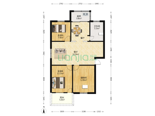 省旅宿舍 2室1厅1卫 98平方