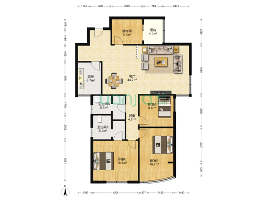 农行宿舍 3室1厅2卫 144平方