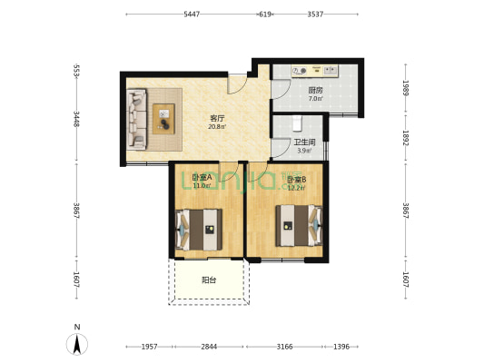 上湖家园二区 2室1厅1卫 80平方