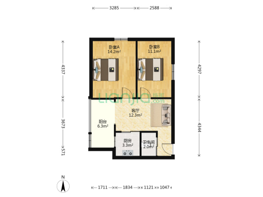 杨园柴林头西区 2室1厅1卫 55平方