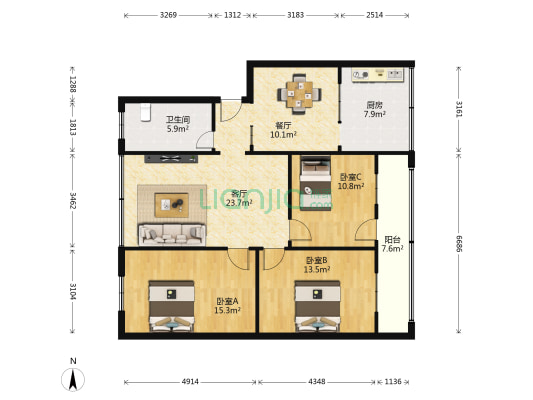 大古井街 3室2厅1卫 105平方