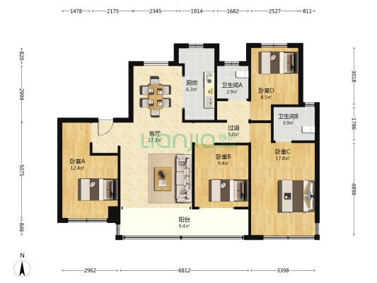中建星光城市云领 4室1厅2卫 142平方