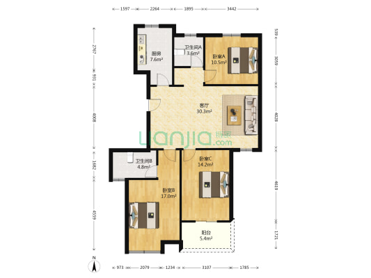 世嘉和苑 3室1厅2卫 126平方