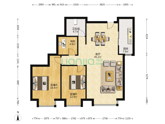 大地锐城 3室1厅1卫 121平方