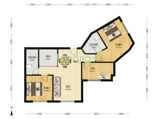 荣科大厦 3室1厅2卫 132平方
