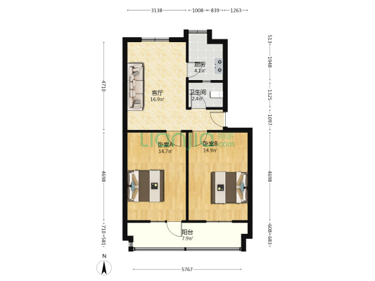 龙阳住宅楼 2室1厅1卫 67平方