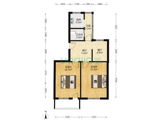 新民南路8号 2室2厅1卫 66平方