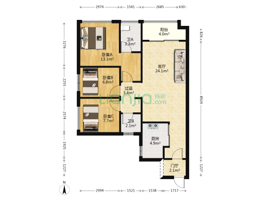 顺德荔园新天地 3室1厅2卫 93平方