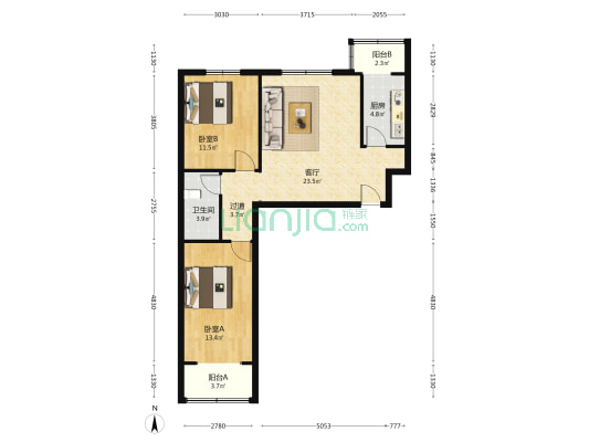 鑫磊鸿博苑 2室1厅1卫 89平方