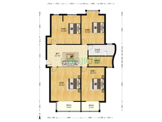 国际名邸 4室1厅1卫 188平方