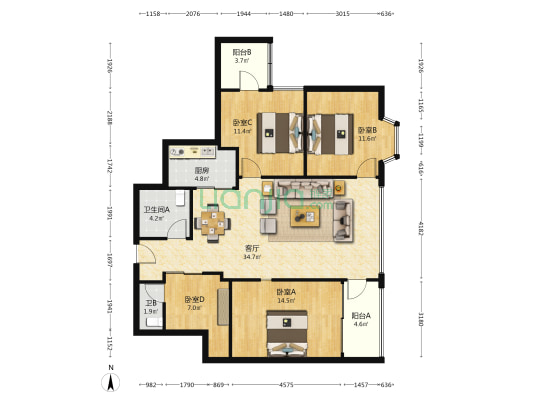 泰峰大厦 4室1厅2卫 124平方