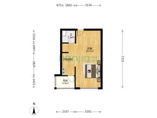罗马公元 1室0厅1卫 50平方