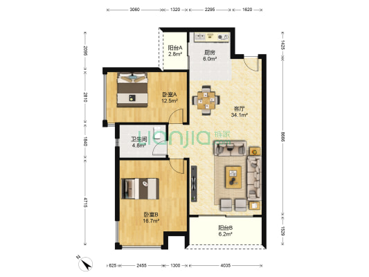 四达轩 2室1厅1卫 97平方