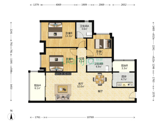 广州碧桂园熙苑 3室1厅2卫 104平方