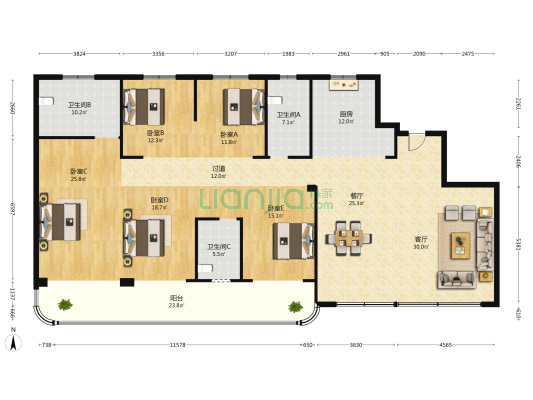 匠心春天悦里 5室2厅3卫 252平方