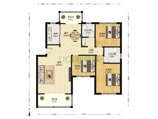 琅东小区 3室2厅2卫 123平方