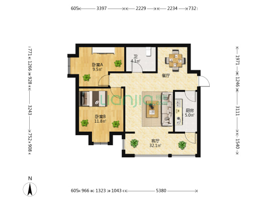 大观首府 2室1厅1卫 76平方