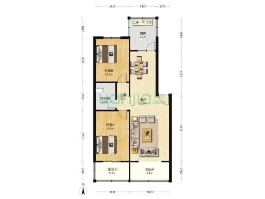 怡静苑小区 2室1厅1卫 103平方