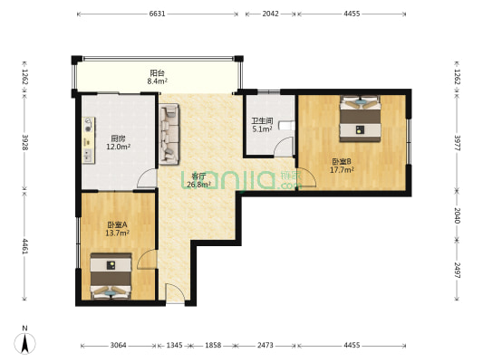 建行高层 2室1厅1卫 111平方