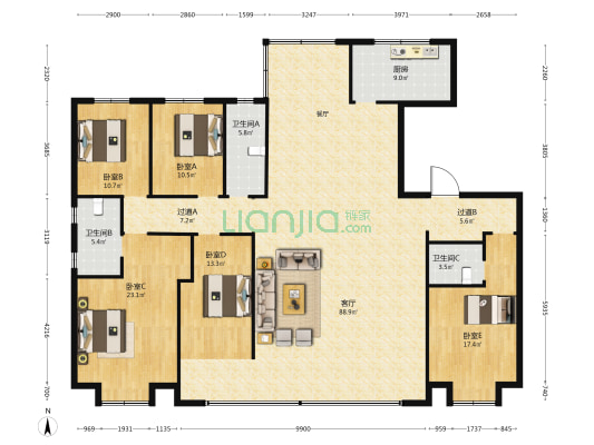 欣悦府 5室1厅3卫 249平方