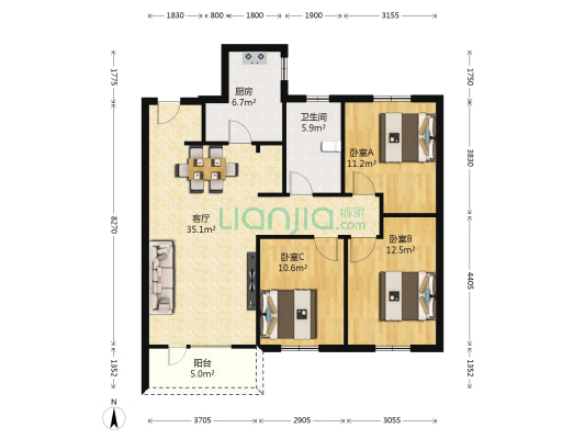 中冶上和湾 3室1厅1卫 116平方