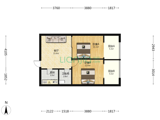 煜卫泽园 2室1厅1卫 76平方