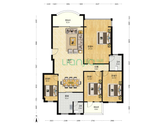 叠翠山莊 4室1厅2卫 158平方