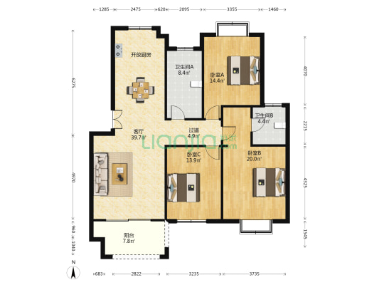贯前人家 3室1厅2卫 132平方