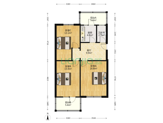 金融专科家属楼 3室1厅1卫 84平方