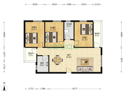 安乐公寓 3室1厅1卫 110平方