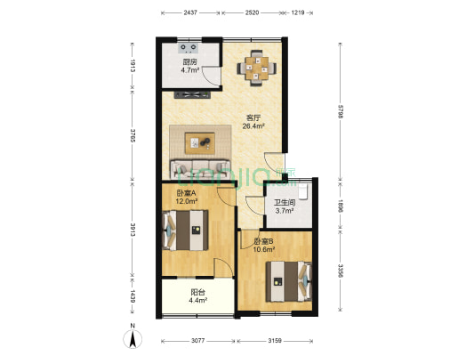 新星贸易公司家属院 2室1厅1卫 79平方