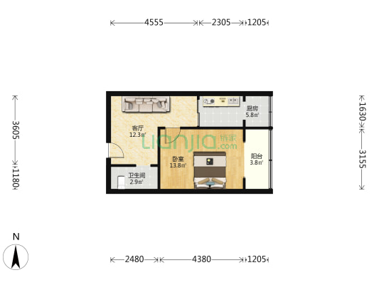 宏府405坊 1室1厅1卫 60平方
