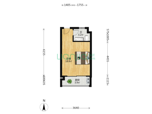 新阳现代城 1室0厅1卫 37平方