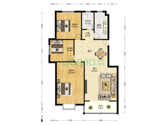 丹桂翰林府 3室1厅1卫 131平方